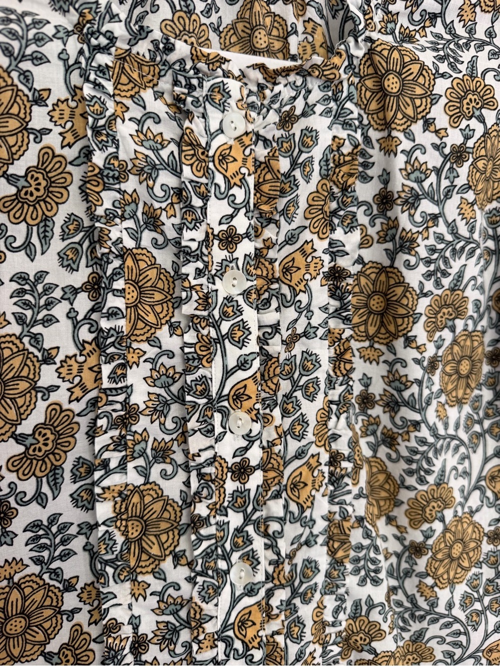 Downeast Boho Floral Print Puff Short Sleeve Button Down Blouse Top Cottagecore - Picture 7 of 12